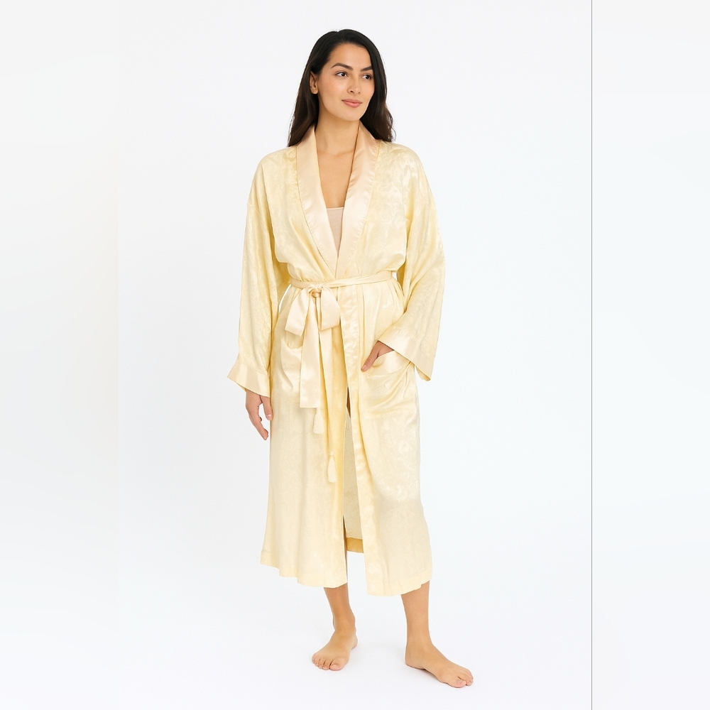 VTG Victoria's Secret Gold Label Vintage Satin Floral Patterned Long Robe M/L